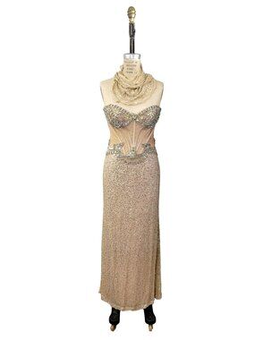 Sherri Hill Silk Corset Gown with Crystals and Sequins and Matching Scarf